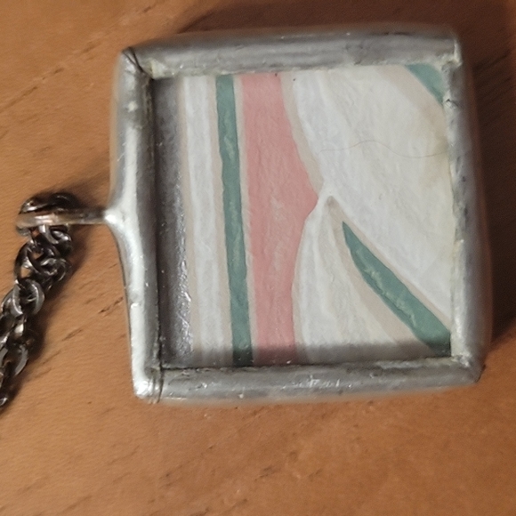 Succulent plant illustration in hand soldered metal framed necklace - Picture 2 of 3